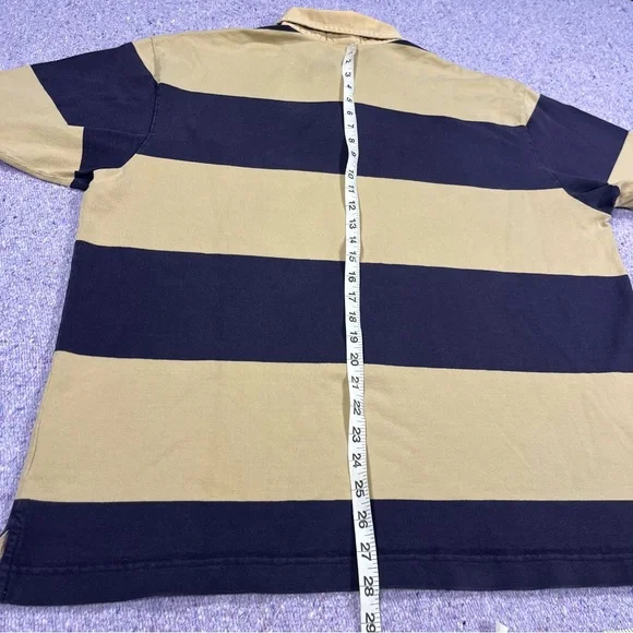 Land's End Navy Tan Striped Rugby Shirt Size Large - Picture 10 of 11